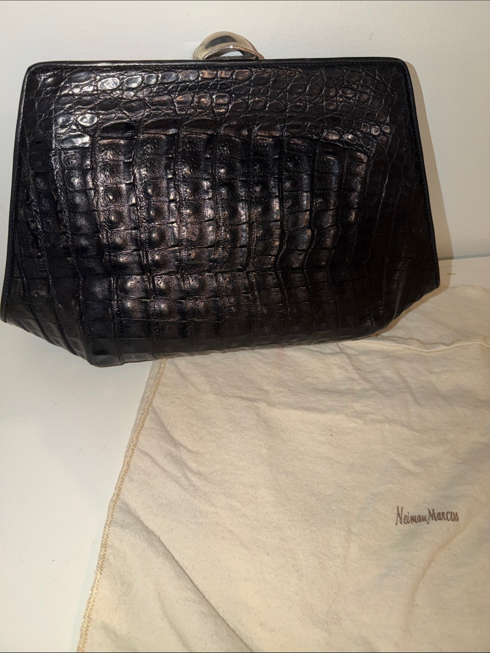 Donna Karan Black Croc-Embossed Clutch